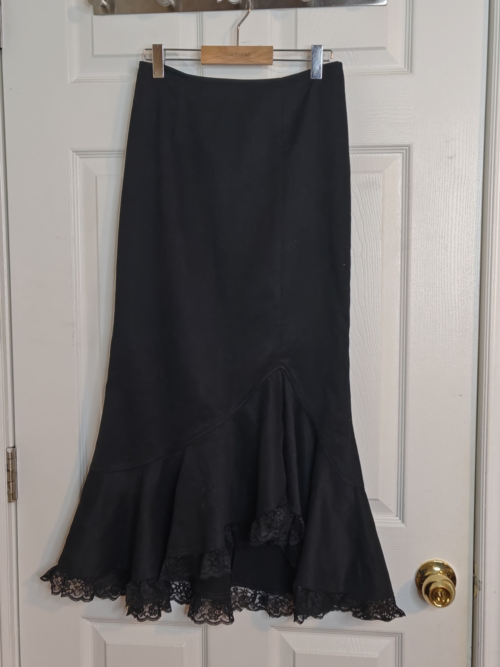 Ryu Ryu Y2K Black Goth Mermaid Asymmetric Ruffle Lace Hem Maxi Skirt Size XS